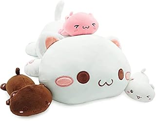 shownicer Plush Pillow, Cute Cat Mommy 50cm with 3 Baby Kitty Plushies, Soft Toy Stuffed Animals, Doll Cushion for Sleeping Sofa Bed, Cuddly Toy, Creative Gift for Kids Girls Boys Birthday Christmas