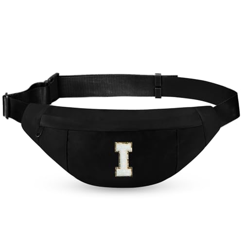 Image of Crossbody bags for women,Personalized Fanny Pack Crossbody Bag Waist Pack with Initial Letter Patch,Christmas Gifts Cute Trendy Stuff for Daughter Sister Her,Black I