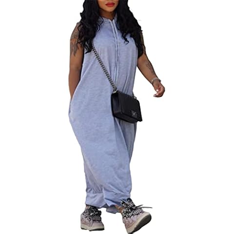 SAMACHICA Women Sleeveless Pocket Ankle Length Loose Casual Pullover Long Hoodie Dress Gray X-Large Cover