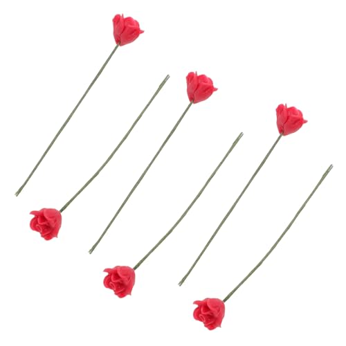 SOLUSTRE 6pcs Mini Red Rose Decoration Lifelike Artificial Flower Arrangement Models for Dollhouses and Diy Projects Miniature Rose Accents for Home Decor