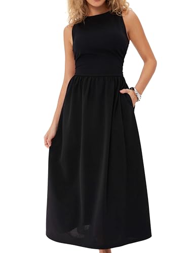 CIDER A Line Dress Womens Sleeveless Cocktail Party Midi Elegant Dresses with Pockets2