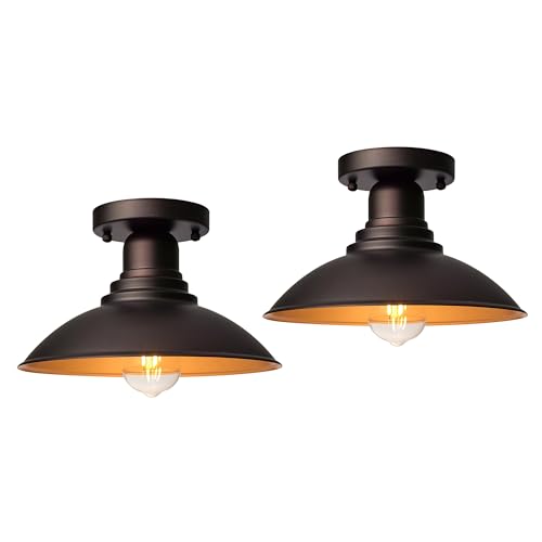 Image of GOLDHILL 10.5 inch Outdoor Semi Flush Mount Light 2 Pack, Bronze & Gold Metal Ceiling Fixture Set, Rust-Proof Powder Coated Exterior Lighting for Porch, Garage & Hallway
