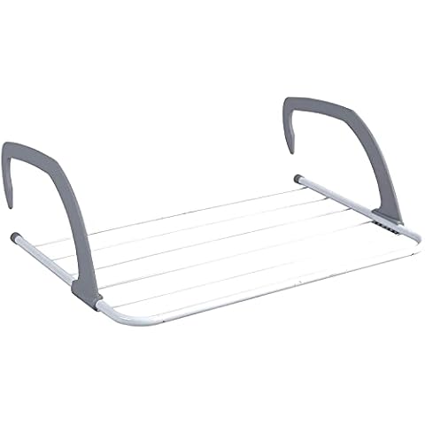 Laundry Mate Folding Radiator Airer - 5 Bar Deluxe Adjustable Arms White Powder Coated Iron Frame Rust Resistant Towel Holder Rail - Easy Install Indoor Baths Doors Rooms Clothes Hanging Drying Rack Cover