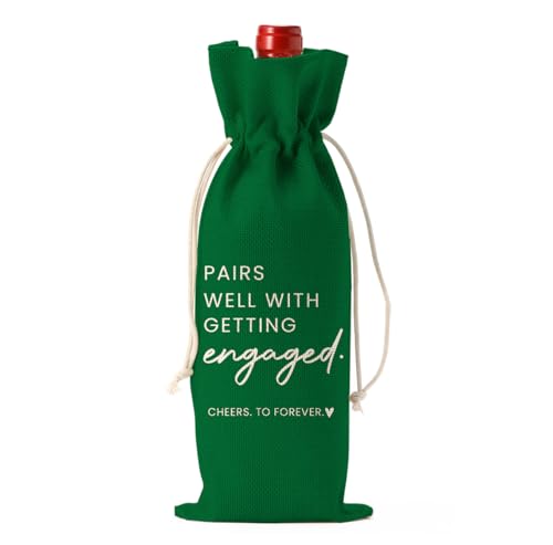 Image of Engaged Engagement Gifts for Couples Her Engagement Party Decorations | St Patricks Day Decorations Green Party Decor for Couple Wine Bag Pairs Well with Gettig Engaged Wine Accessory Sets