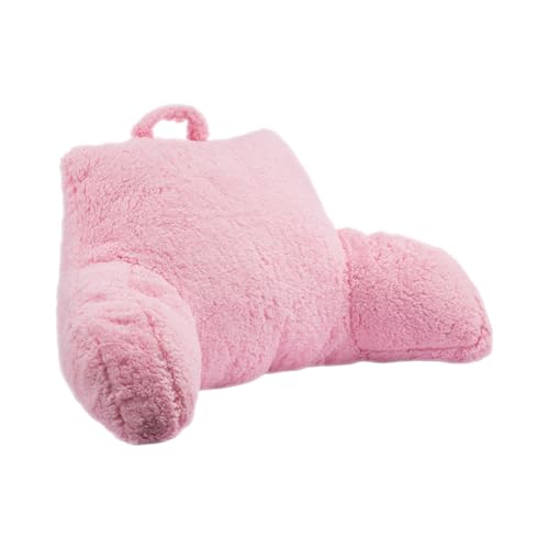 CROWNSHOP Reading Pillow, Cuddle Cushion with Arms, Long Hair Fleece Gaming Cushion, Detachable Backrest, Super Soft (Pink)
