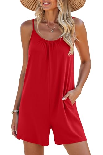 LILBETTER Baggy Jumpsuits for Women Loose Fit Casual Summer Rompers(Bright Red Small)