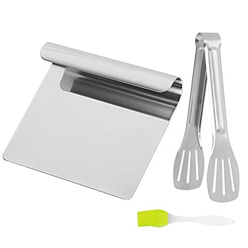 MEZOOM 3Stk Edelstahl Teigschneider Küche Set, Mehrzweck Gemüseschaufel (14 x 12cm) Edelstahl Küchenzangen mit Silikon Backpinsel, Teigspachtel Teigschaber Küchenhelfer für Küchenbacken BBQ Cover