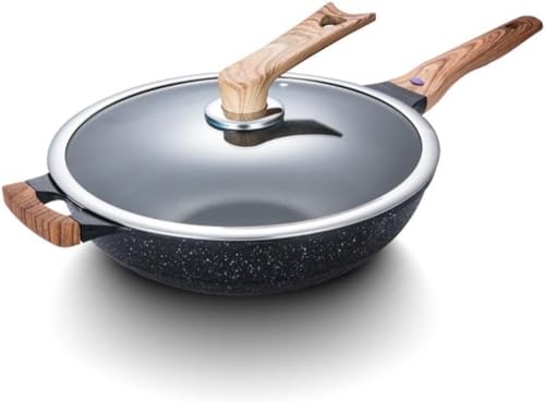 Wok de Aleación de Aluminio con Tapa, Fondo Plano 32 cm
