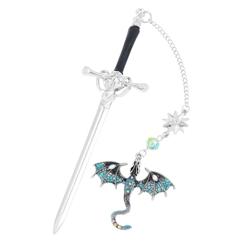 Image of Metal Bookmark, Sword Dragon Bookmark for Books, Aesthetic Book Markers for Novels, Reading Accessories, Gift for Book Lovers, Cute Bookmark with Flying Dragon Pendant