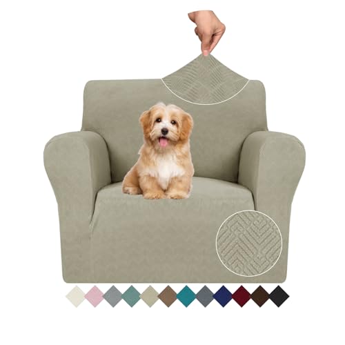 JIVINER Stretch Armchair Slipcovers, 1 Piece Chair Sofa Covers 1 Seater Couch Covers with Elastic Bottom for Kids, Pets (Khaki, Chair)