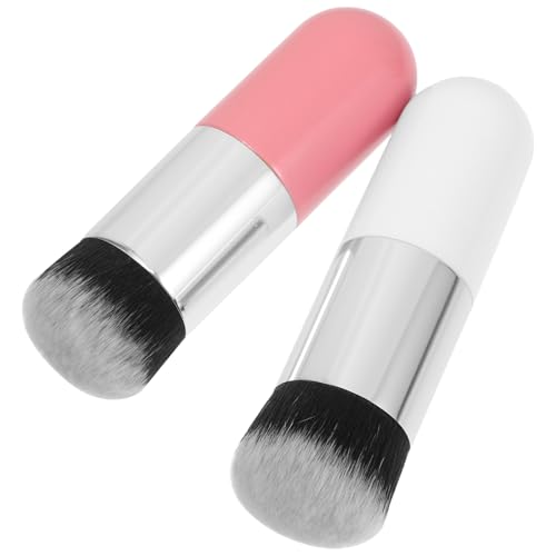 DONFAMDS Brochas De Maquillaje Cosmético Para Base y Polvos 2 Piezas Tamaño Compacto Cabello Sintético Suave Para Mujeres y Niñas Uso Facial Diario