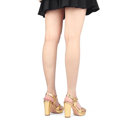 COLETER Women's Platform Chunky Heels Ankle Strap Block Heeled Sandals Party Wedding Shoes Matte Gold 6US by COLETER - Used condition - Image 6