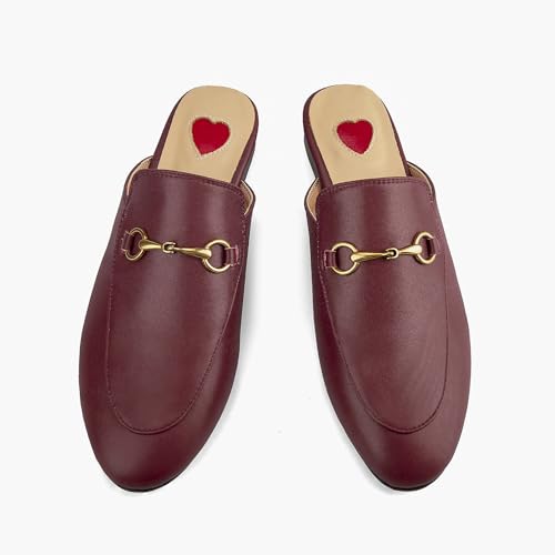 Image of Arqa Mules for Women Almond Toe Leather Flats Slip-on Comfort Backless Loafers Buckle Mule Shoes