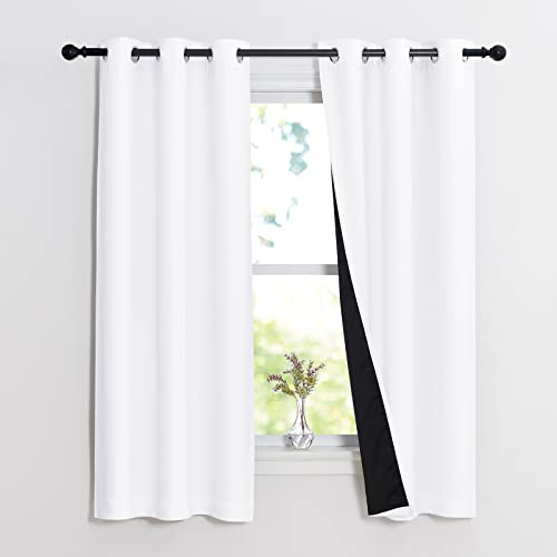 NICETOWN Pure White 100% Blackout Lined Curtains, 2 Thick Layers Narrow Wide Window Treatment Panels Thermal Insulated Drapes for Kitchen Small Window