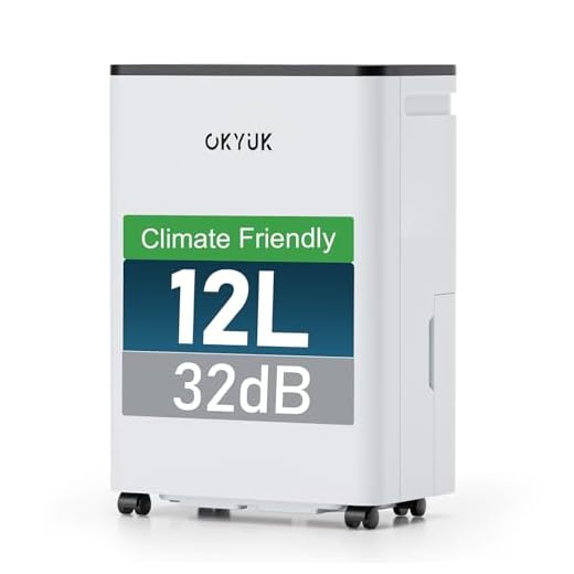 OKYUK Deshumidificador de 12 litros/día, adecuado para habitaciones de aprox. 90 metros cúbicos (30 metros cuadrados),Deshumificadores de humedad, descongelación automática, 32 dB, refrigerante R290