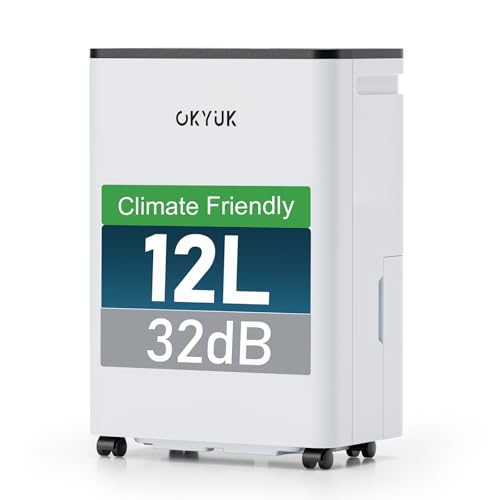 OKYUK Deumidificatore 12 litri/giorno, adatto per ambienti di circa 90 metri cubi (30 metri...