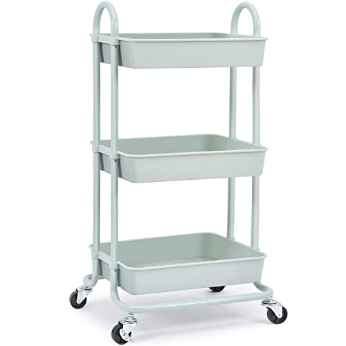 KINGRACK Storage Trolley Cart, 3 Tier Rolling Cart, Multi-Purpose Storage Organiser, Organizer Trolley with Handles, Utility Cart with Lock Wheels, Serving Trolley for Home, Office, Kitchen, Bathroom