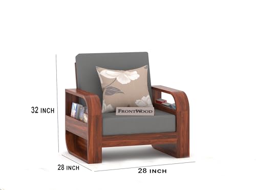 Image of Wooden 4 Seater Sofa Set with 40 Density Cushion for Living Room, Four Seater Sofa for Office & Lounge, 3+1 Seater Sofa Sets for Home, Sheesham Wood (Natural,Grey)