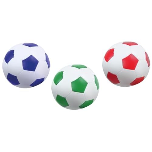 Lena 62163 Soft-Fußbälle 3er Set, Sportsoftbälle weiß mit blau, grün oder rot, 3 Softbälle je 10 cm, Softfußbälle für Drinnen und Draußen, weiche Sportbälle, Spielbälle für Kinder ab 12m