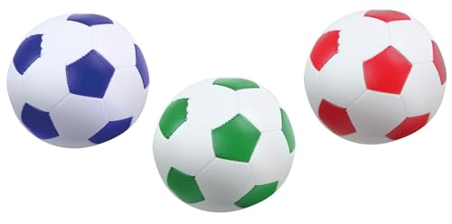 Lena 62163EC Soft-Fußbälle blau/grün/rot 10 cm - Softball Fußball aus Schaumstoff im 3er Set für Langen Ballspielspaß, Kinder Schaumstoffball Set Indoor & Outdoor