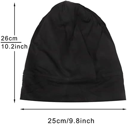 kuou Satin Lined Beanie, Silk Beanie Sleep Cap Hair Cover Bonnet Slouchy Beanie Night Sleeping Hat Adjustable for Curly Black Hair (Black), One Size