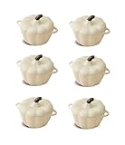 Mini Cocottes Blanc en forme de courge en Céramique Double Poignées avec Couvercle –11 x 9,5 cm – Lot de 6, Hobby Tech