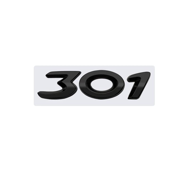 Emblema 301, Insignia 301, Adhesivo 301, Pegatina 301, Adhesivo para Maletero, Emblema para Maletero Coche, Compatible con Peugeot. Plástico, 85 x 22 mm, Negro Brillo