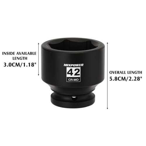 Image of MIXPOWER 3 /4 inch Drive Shallow Impact Socket, 42mm, CR-MO, Metric, 6 Point, Axle Nut Impact Grade Socket for Easy Removal