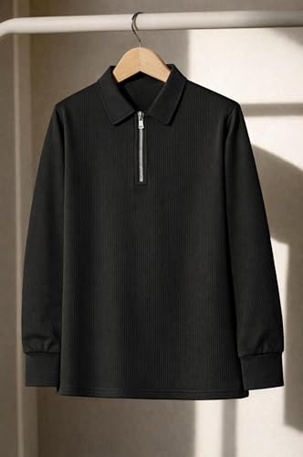 Image of Mack Jonney Men's Premium Ribbed Half-Zip Polo T-Shirt | Long Sleeve Soft Stretch Fabric | Stylish Casual & Smart Wear Top-M6814