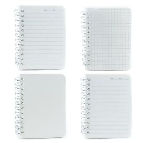 Rztxntp PP Cover Side Flip Spiral Notebook 4-Pack (2 Lined, 1 Grid, 1 Blank), 3.3"x4.5" A7 Notepad, 80 Sheets Mini Journal for Office, Study, Journaling