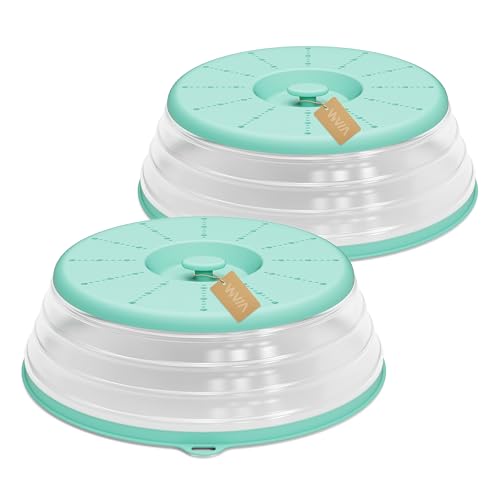 Image of WVM Microwave Splatter Cover Vented for Food with Hook Hole, Splatter Guard & Colander Kitchen Gadget for Food, Meal Prep, Mint Green, M(11 inchx3.26 inch)-Pack of 2