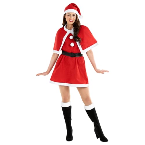 fun shack Womens Santa Dress Costume, Mrs Santa Claus Costume for Women, Santa Outfit Woman, Mrs Claus Dress Women, Large