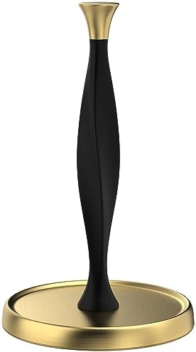 Free-Standing Paper Towel Holder With Marble Base - Brushed Gold, One-Handed Tear, No Drilling Needed