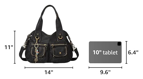 Image of Worldlyda Women Canvas Hobo Purse Multi Pocket Tote Shopper Shoulder Bag Casual Top Handle handbag with Embroidery Ethnic