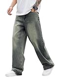 DFGIGT Men's Y2k Hip Hop Baggy Jeans Distressed Wide Leg Denim Pants Casual Loose Fit Trousers Streetwear Straight Leg Relaxed Fit 2000s Extreme Motion Skater Skateboard Street,C10 Retro Blue,Medium