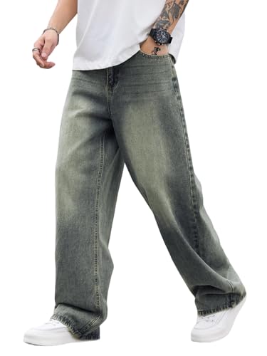 Image of DFGIGT Mens Baggy Jeans Wide Leg Denim Pants Y2k Loose Fit Streetwear | Hip Hop,Vintage 2000s,Jinco Jeans,Straight Leg,5 Pockets