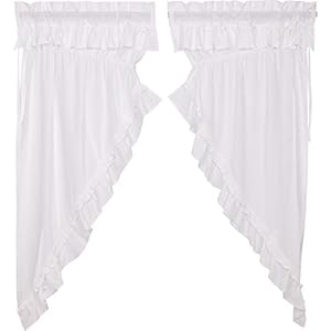 VHC Brands 4 Pieces Muslin Ruffled Bleached White Prairie Short Panel Curtains 4 Panels 63x36x18
