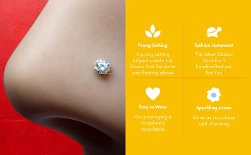 Image of SJ SHUBHAM JEWELLERS 92.5-925 Sterling Silver Round Shape White Cubic Zirconia Prong /Cup Setting Nose Pin Stud for Women Girls Size 2MM 3MM Size Pure Silver