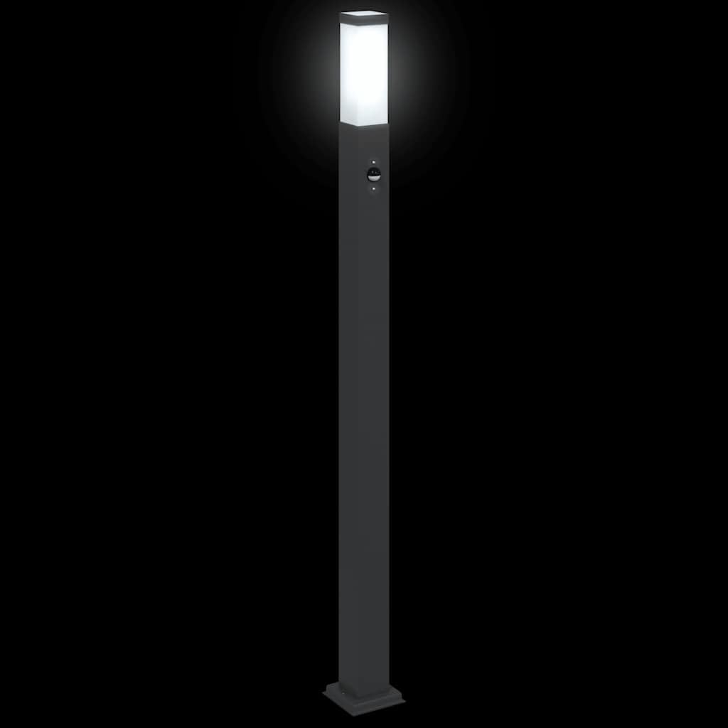 Lámpara de bolardo con sensor de 110 cm, color negro, acero inoxidable, IP44, detector de movimiento, ángulo de detección de 110°, alcance de 8 a 12 m, para jardín, terraza, iluminación de