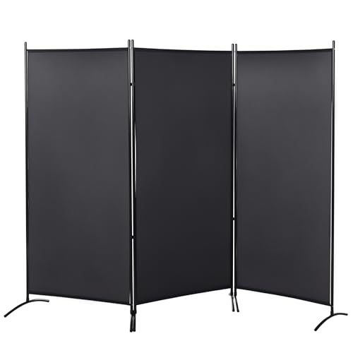 HOMCOM Paravent 3 Panneaux dim. 2,53L x 0,5l x 1,82H m Store latéral Brise-Vue paravent sur Pied séparateur métal Polyester Haute densité Gris foncé