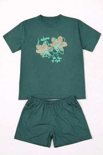 Image of Duchess Women's Cotton Printed Night Suit Set of Top & Shorts Pajama Set