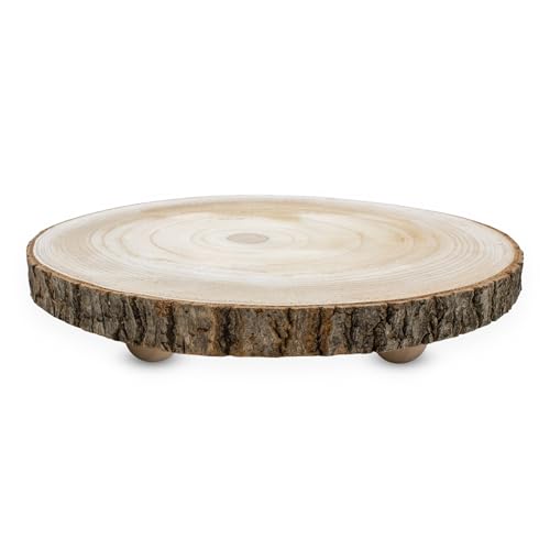 Spetebo Blumenhocker aus Baumscheibe mit Rinde - Ø 25 cm - Holz Deko Pflanzenteller rund natur auf 3 Füßen - Dekoteller Holzteller Blumenteller Pflanzenständer Pflanzenhocker Blumenständer