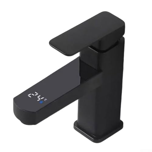 Rehoetom Grifo de pantalla digital para lavabo de baño con control táctil, grifo mezclador termostático de 35 ℃, mezclador de agua fría y caliente de acero inoxidable para (negro)