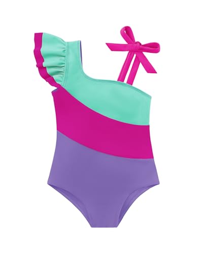 Image of Redair Toddler Girl One Piece Swimsuit Color Block with Ruffled Sleeve Straps Swimwear Bathing Suit for Baby Girl 12M-6Years