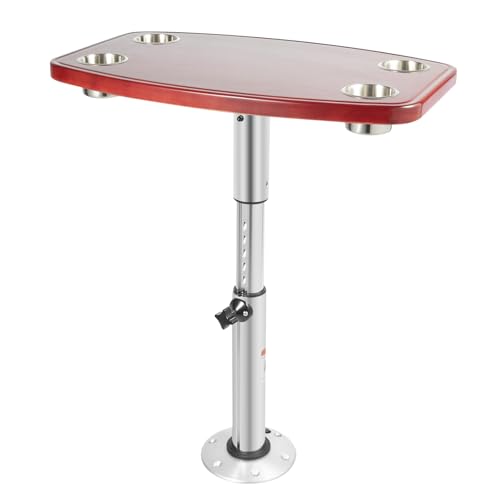 LENJKYYO Plateau de table en chêne laqué avec 4 porte-gobelets télescopique, caravane, bateau, yacht, table de bateau, camping-car, laqué réglable, 600 x 380 mm