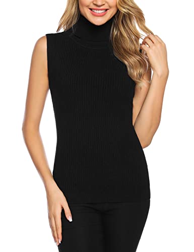 Gyabnw Chaleco Jersey Mujer Chaleco de Punto Mujer sin Mangas Jersey Elegante Invierno Camiseta sin Mangas con Cuello Alto Blusa Chaleco Mujer Cálido Jersey Suave Mujer Elegante, Bordeanx, XL Cover