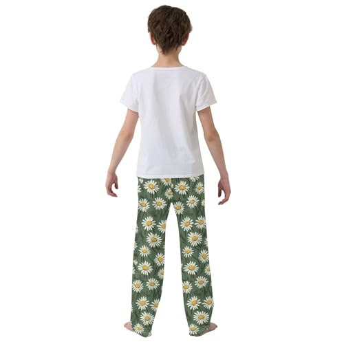 Daisy Flowers Long Pajama Pants Elastic Waist PJ Bottoms with Pockets S A1114014
