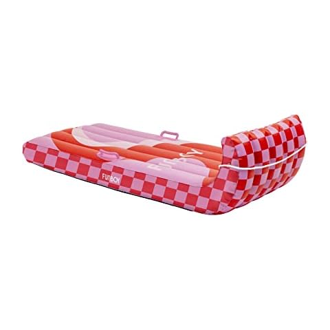 FUNBOY 52" Inflatable Pink Winter Wave Toboggan Snow Sled, 1-2 Person Capacity, With Grooved Rubber Base Tracks, 2 Handles, And Hand Pull Rope Cover