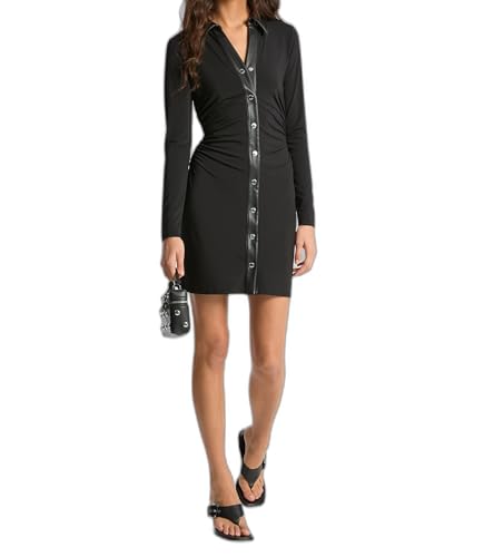 Michael Kors Women's Ruch Mini Shirt Dress, Black, XL