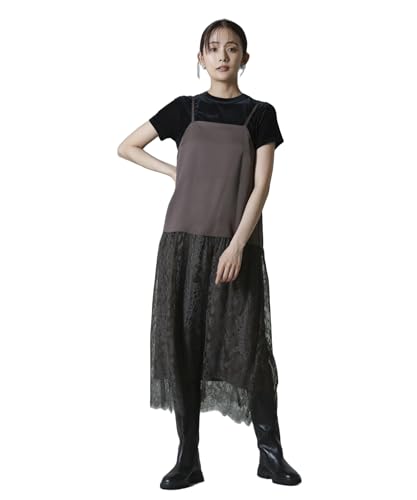 [ナノ・ユニバース] レース 切り替え サテン キャミワンピース レディース F 053 モカ 669-4219324